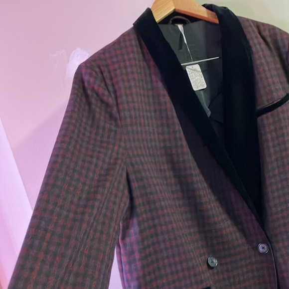 Free People oversized plaid velvet trim blazer size Large - Picture 6 of 11